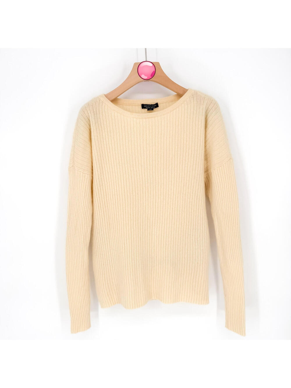 Saks Fifth Avenue 100% Cashmere Boat‎ Neck Sweater Cream Quiet Luxury Women's S